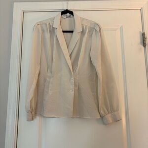 Vintage Anne Klein Women’s Elegant Cream Long Sleeve Blouse